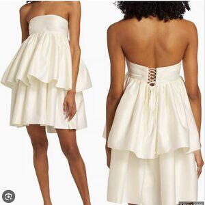 Rotate Birger Christensen Strapless Ruffled Tiered Duchesse-satin Mini Dress 38